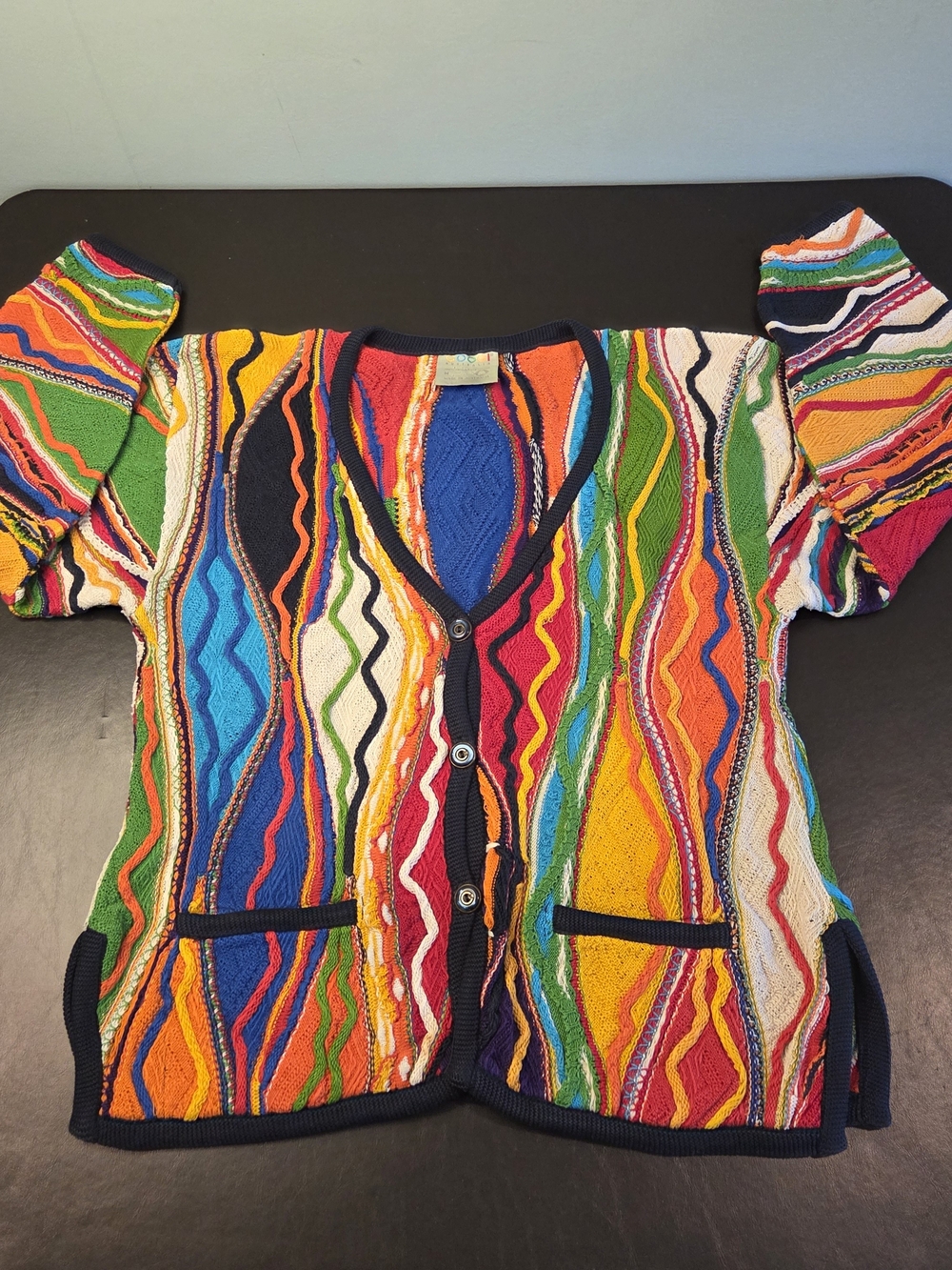 Vintage Coogi Australia Cardigan 100% Mercerised Cotton Multicolor Knit Size M - Picture 5 of 11